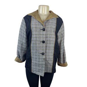 Barbara Perry Black & Gold Textured Jacket With Chevron Sleeves Size S
